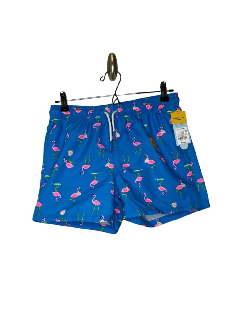 NWT Cat & Jack Boys L (10/12) Husky Blue Flamingo Print Swim Trunks UPF 50+ Abov